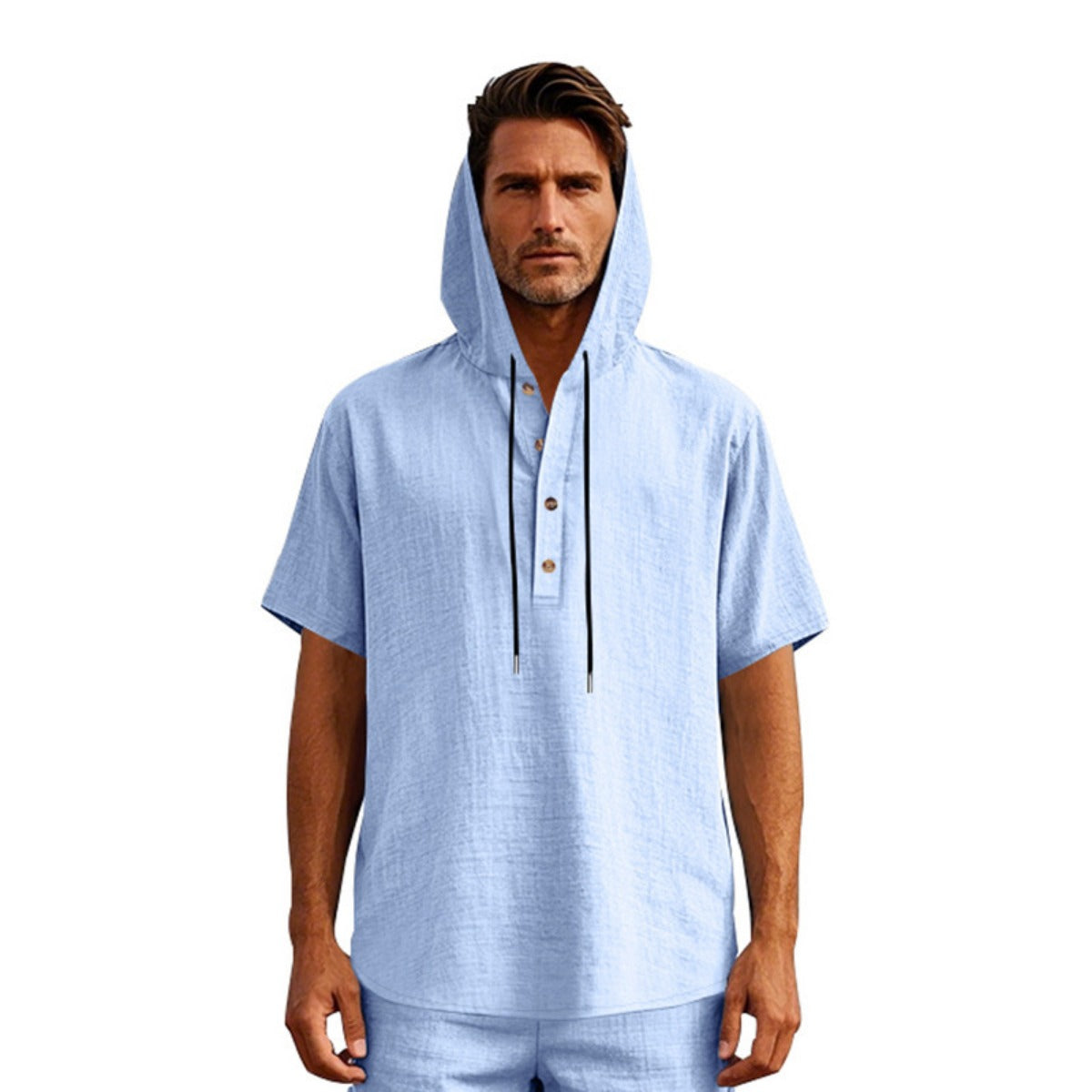 R&B | Leinen-Knopf-Strand-Kapuzen-Henley-Shirt