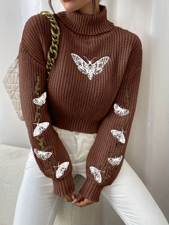 R&B | Sweater mit Schmetterlingsmuster und hohem Kragen - Elegante Damenmode