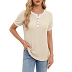 R&B | T-Shirt mit V-Ausschnitt in Uni-Farbe