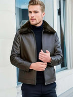 R&B | Herren Schwarze Leder Herbstjacke