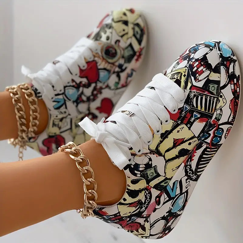 Damen Graffiti Druck Lage Turnschuhe