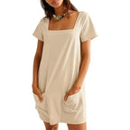 R&B | Freizeitkleid mit quadratischem Ausschnitt und Tasche