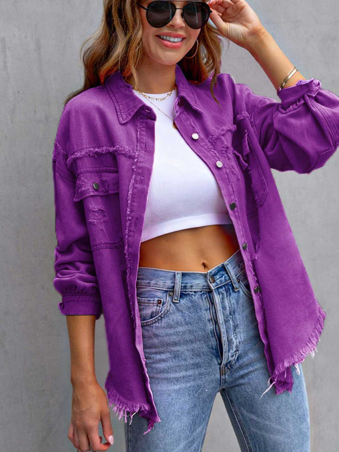 R&B | Distressed Drop Shoulder Denimjacke