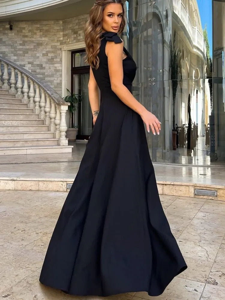 R&B | Damen Maxi-Kleid mit Kreuz V-Ausschnitt und Schleife