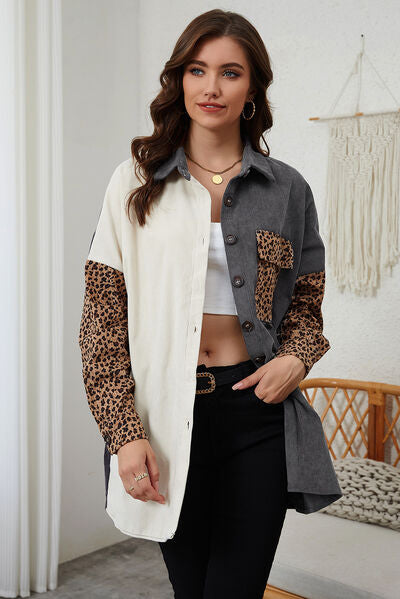 R&B | Leopard-Kontrast-Button-Up-Jacke