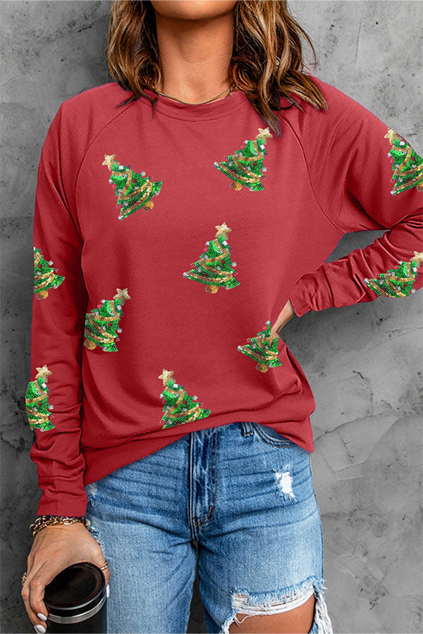 R&B | Pailletten Weihnachtsgrafik Pullover Sweatshirt