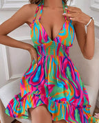 R&B | Tiefes V-Seil-Sling-Neckholder-Kleid