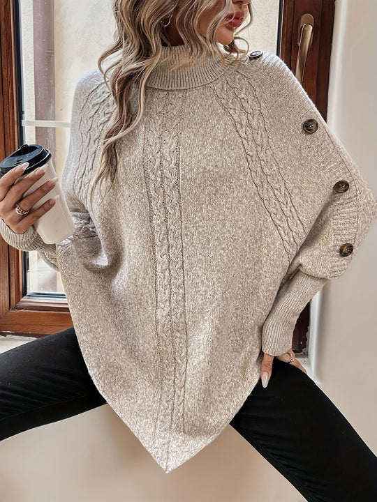 R&B | Poncho Sweater mit Knöpfen Acryl Elegant und Komfortabel