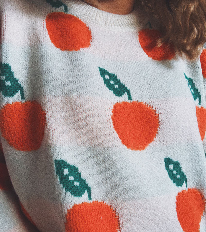 R&B | Strickpullover mit Früchteprint Weich und Einzigartig Gemütliche Passform