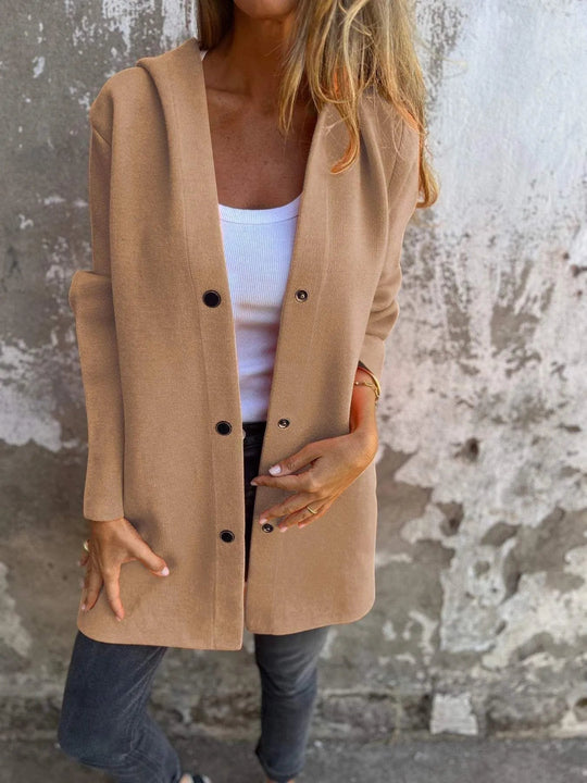 R&B | Lässiger einreihiger Cardigan mit Kapuze