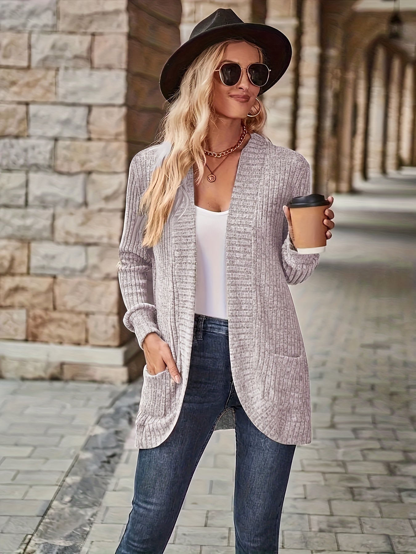 R&B | Cardigan - Damen Herbst Freizeit Fleece Strickjacke