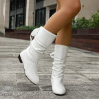 R&B | Damenmode Schnürung Chunky Heel Stiefel Bis Zur Wade