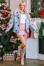 R&B | Star Pailletten Knopfverschluss Denimjacke