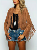 R&B | Offene Jacke mit Fransen Saum Im Wildleder Look