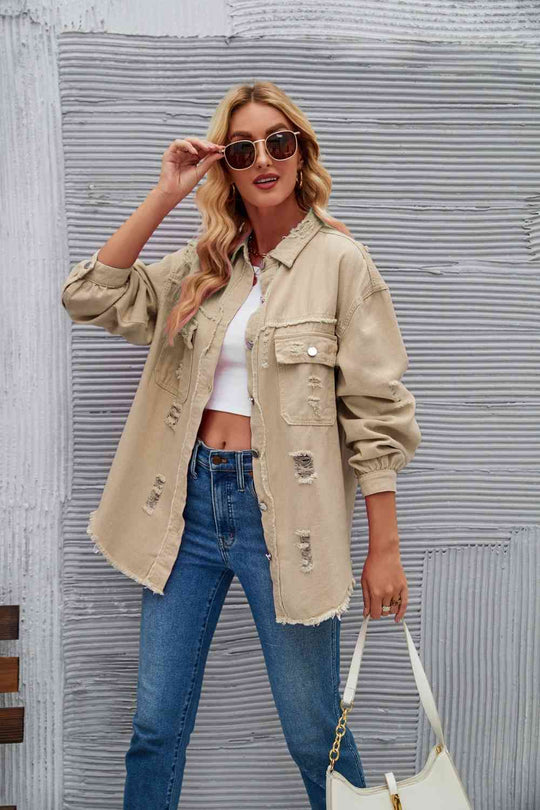 R&B | Zerrissene Rohsaum-Denimjacke