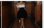 R&B | Ein-Wort-Schulter schwarz-weißes Kleid mit kontrastierender Schleife