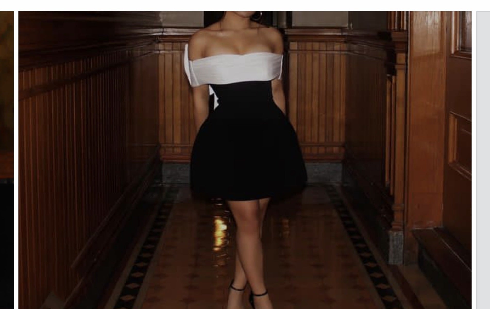 R&B | Ein-Wort-Schulter schwarz-weißes Kleid mit kontrastierender Schleife
