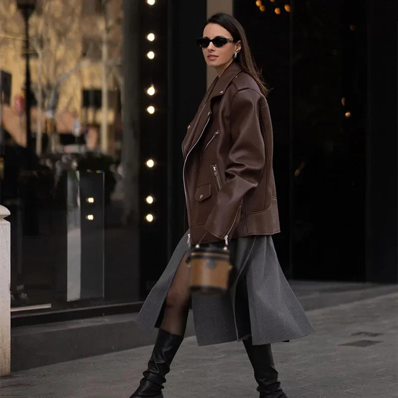R&B | Moderne Damen Kurze Vegan-Leder-Look Jacke