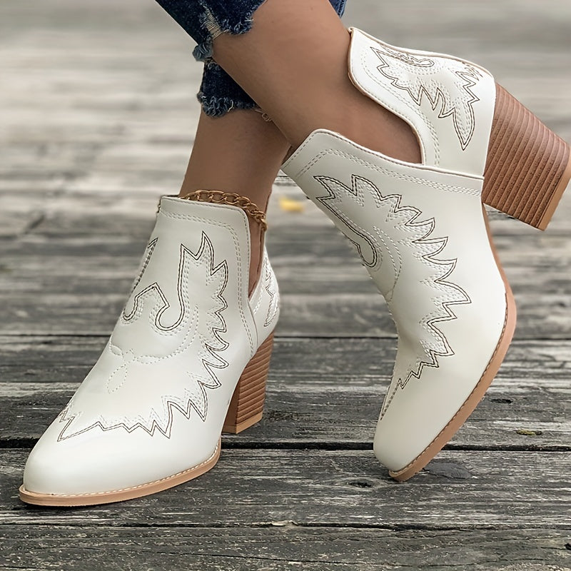 R&B | Damen Westernstiefel mit Blockabsatz und Retro-Stickerei