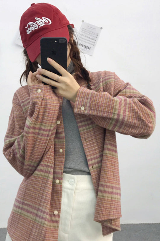 R&B | Verdickung Tweed Karo Langarmhemd