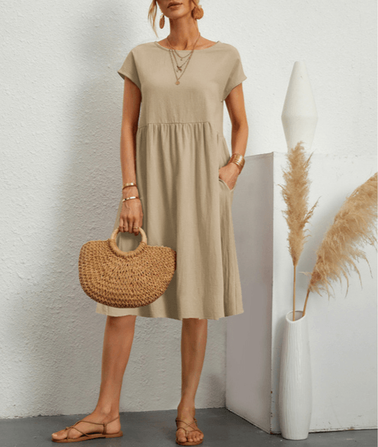 R&B | Damen Baumwoll Leinen Midi Kleid