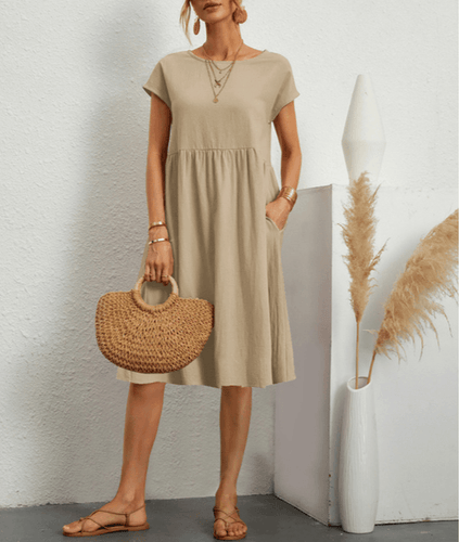 R&B | Damen Baumwoll Leinen Midi Kleid