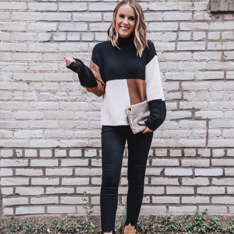R&B | Strickpullover Oversized Fit Blockmuster Weich und Warm