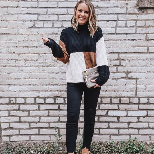 R&B | Strickpullover Oversized Fit Blockmuster Weich und Warm