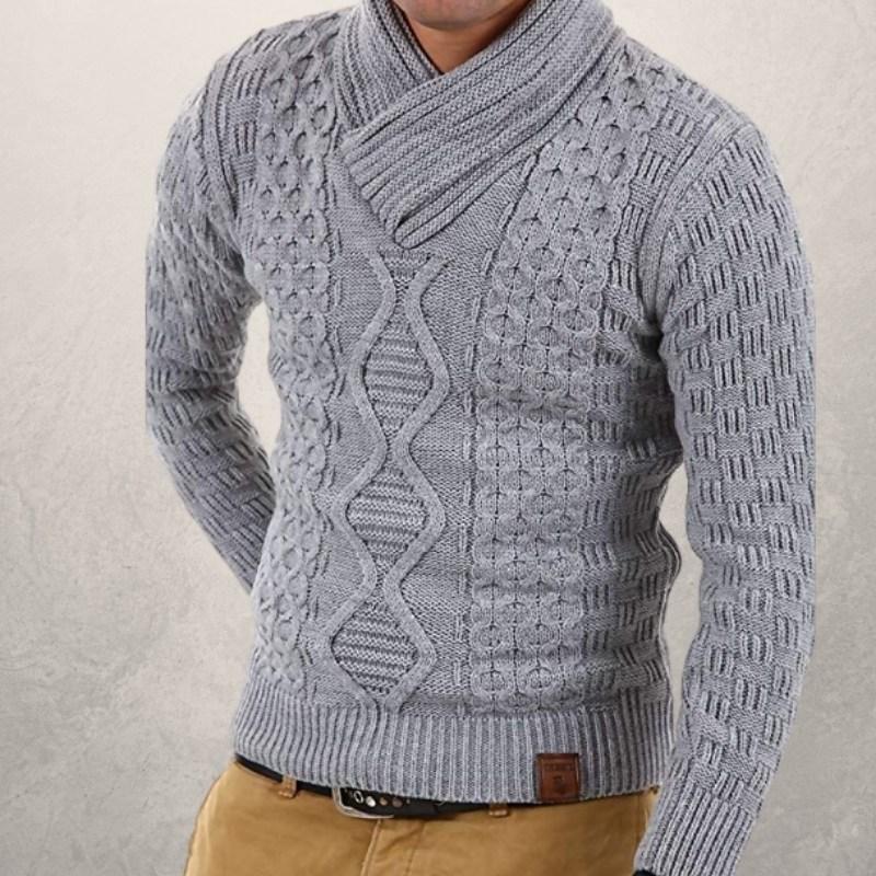 R&B | Wollschal Kragen Pullover Kabelstrick Winterpullover