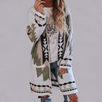 R&B | Langer Strickcardigan - Lockere Passform - Geometrisches Muster - Bequemes Schichten