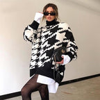 R&B | Strickpullover Übergrößenfit Zickzackmuster Rundhalsausschnitt Ribbelkanten