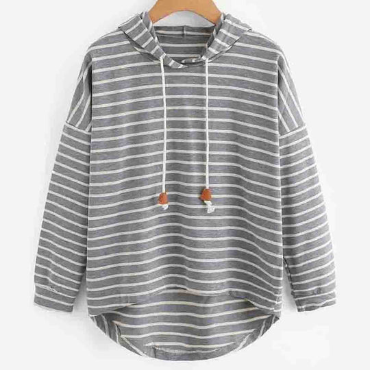 R&B | Hoodie Streifenmuster Lockere Passform Weiches Strickmaterial mit Kordelzugkapuze