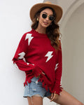 R&B | Strickpullover Lockere Passform Blitzmuster & Fransen Saum