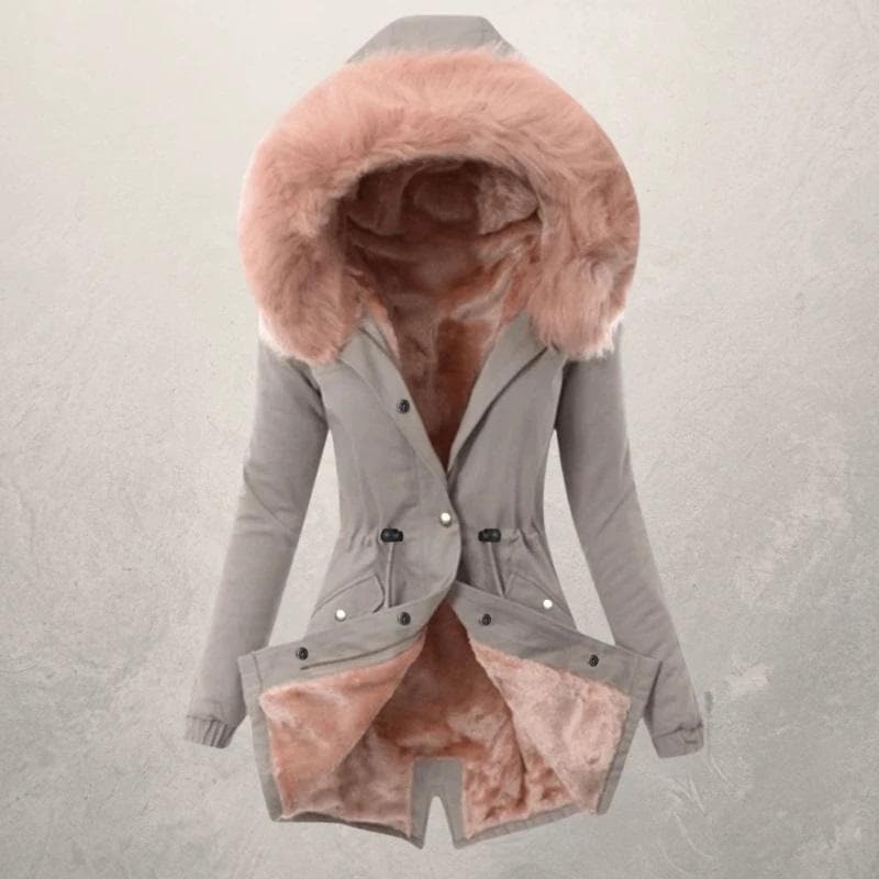 R&B | Parka-Jacke mittellang Fit Mit Kunstpelz gefüttert Kapuze mit Knopfverschluss