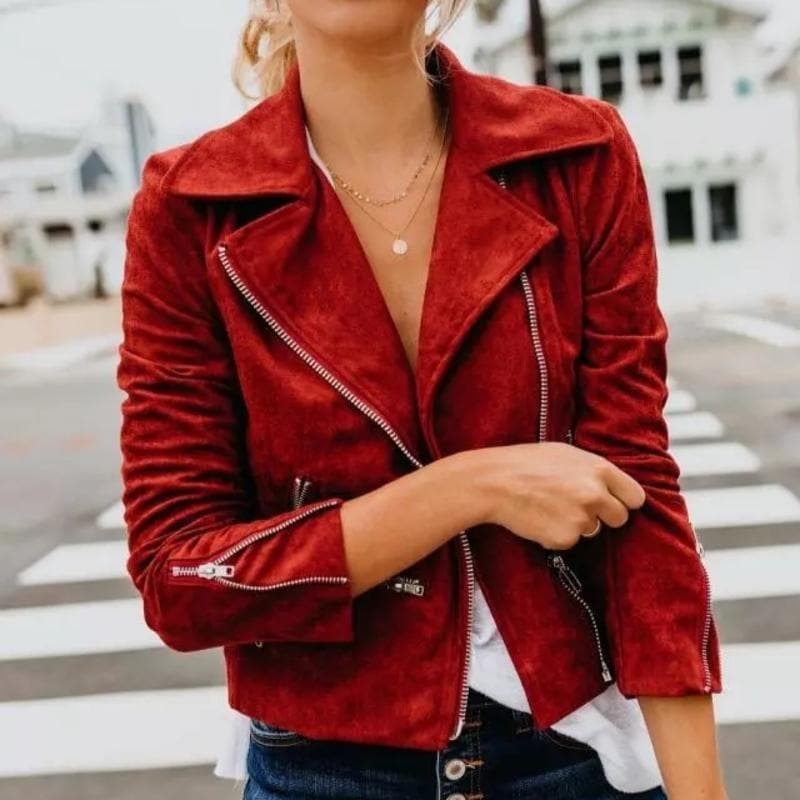R&B | Kurze Wildlederjacke mit Reißverschlüssen Kunstleder Modern und Stylisch