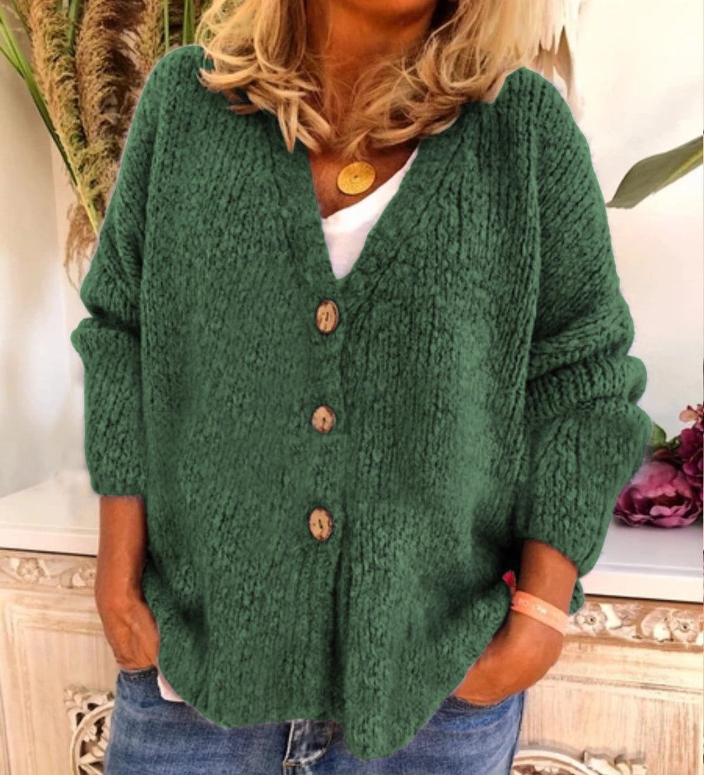 R&B | Woll Übergröße Strickjacke V-Ausschnitt Knopf Vorder Strickjacke