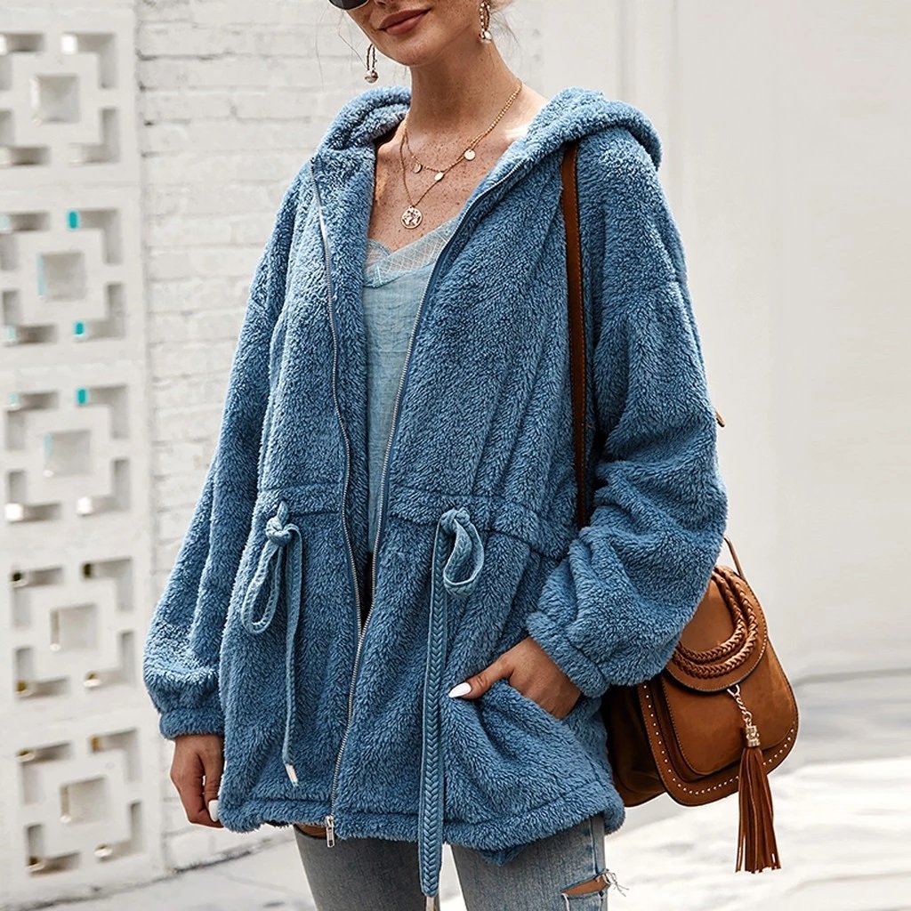R&B | Teddyjacke - Weicher Plüsch - Kapuze & Reißverschluss - Oversized Passform - Taschen