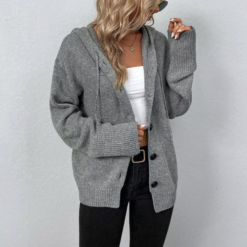 R&B | Strickcardigan -Weich und Warm mit Kapuze und Knopfverschluss Lockere Passform