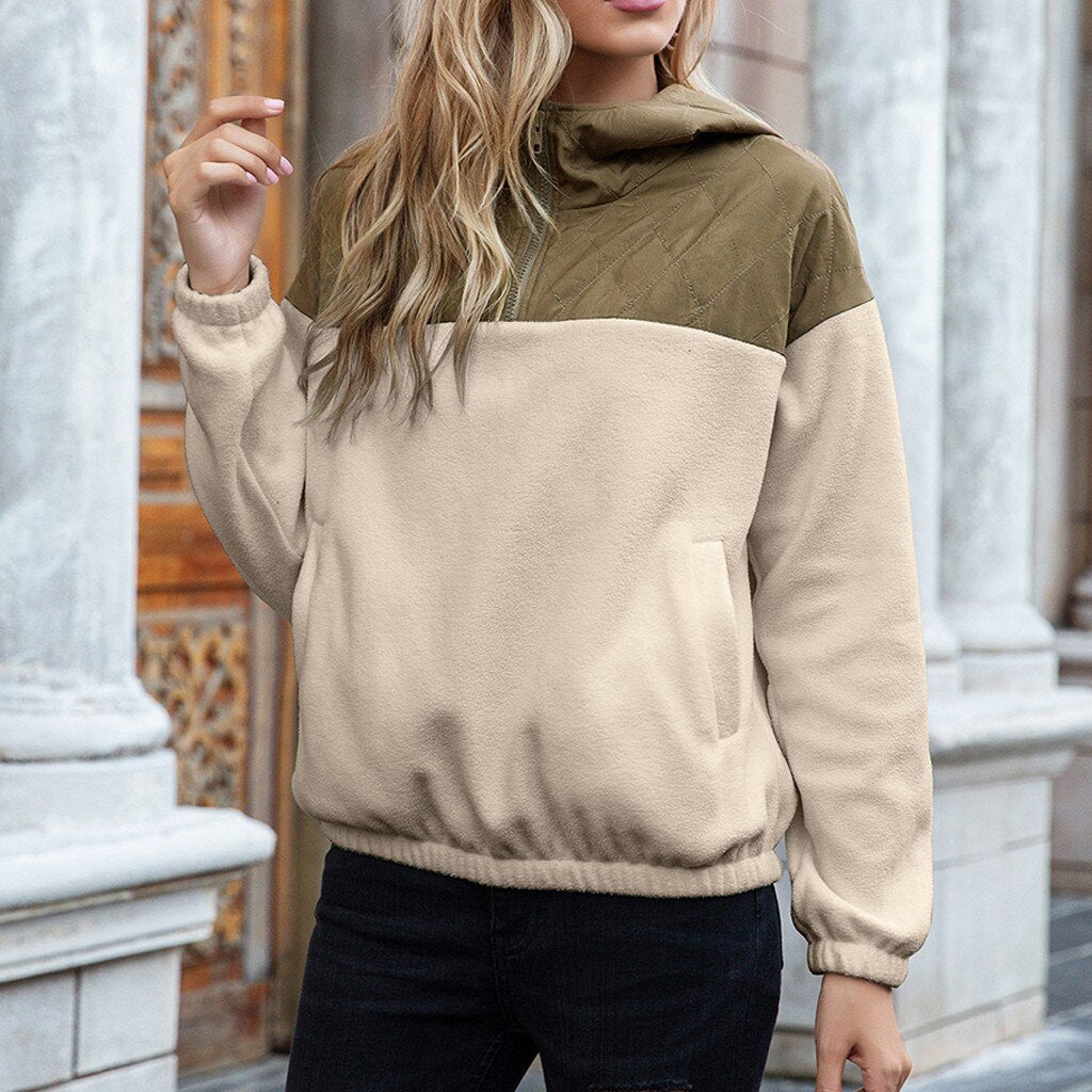 R&B | Hoodie Gepolsterter Oberteil & Weiches Fleece Halber Reißverschluss Lockere Passform mit Taschen