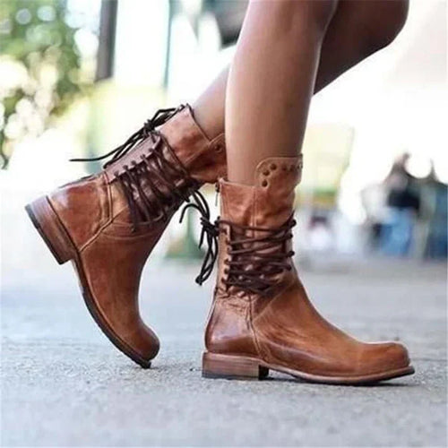 Stylische Lederstiefel Mit Schnürsenkeln R&B