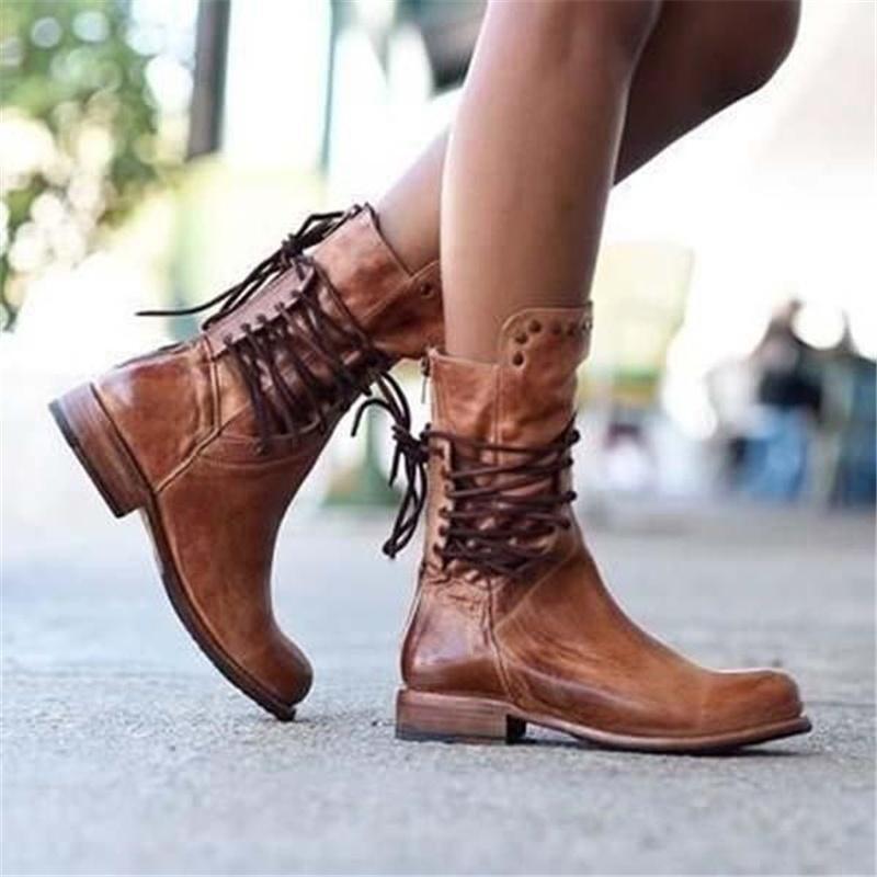 Lederstiefel Mit Schnürsenkeln R&B