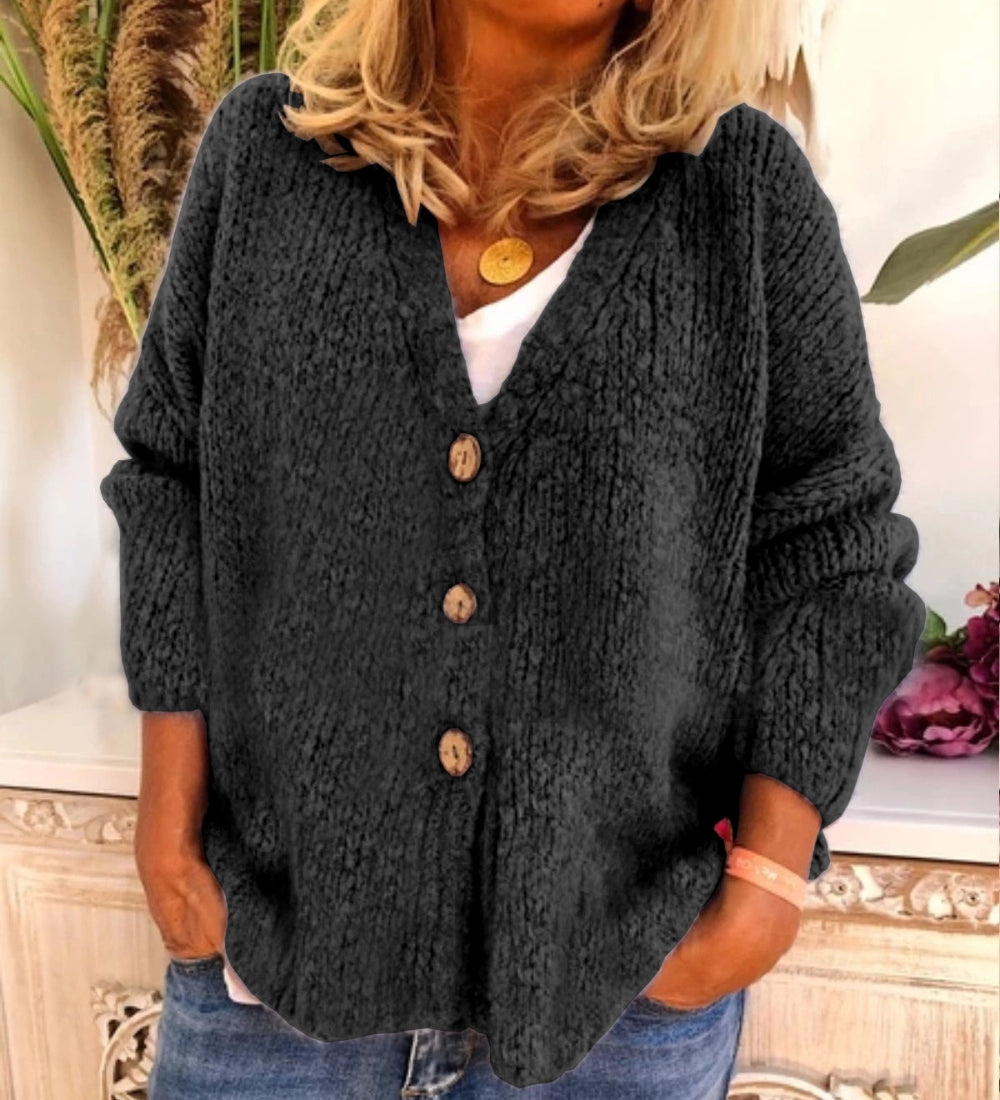 R&B | Woll Übergröße Strickjacke V-Ausschnitt Knopf Vorder Strickjacke