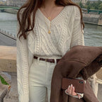 R&B | Strickpullover Kabelstrick V-Ausschnitt Lässige Passform Lange Ärmel