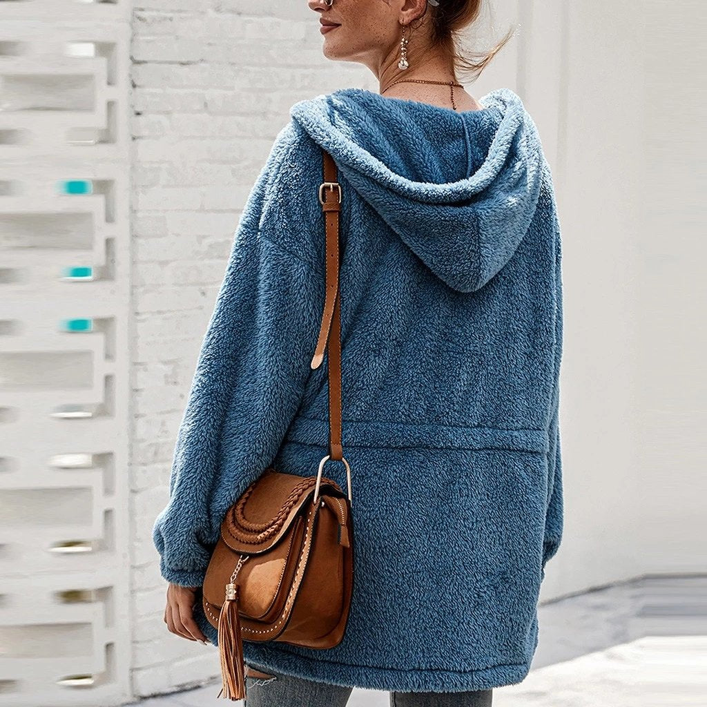 R&B | Teddyjacke - Weicher Plüsch - Kapuze & Reißverschluss - Oversized Passform - Taschen