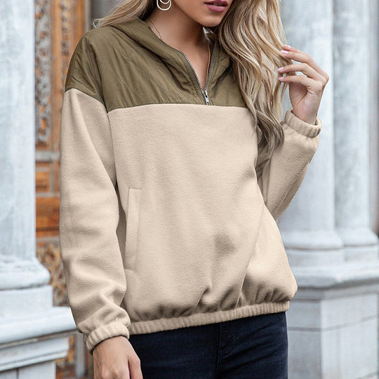 R&B | Hoodie Gepolsterter Oberteil & Weiches Fleece Halber Reißverschluss Lockere Passform mit Taschen