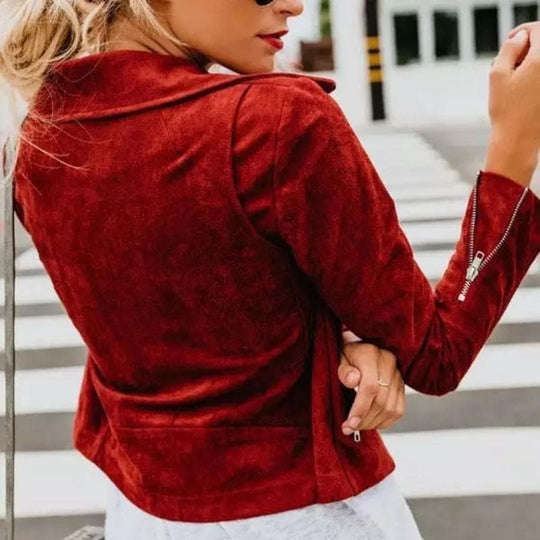 R&B | Kurze Wildlederjacke mit Reißverschlüssen Kunstleder Modern und Stylisch