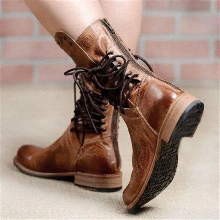 R&B | Stylische Lederstiefel mit Schnürsenkeln