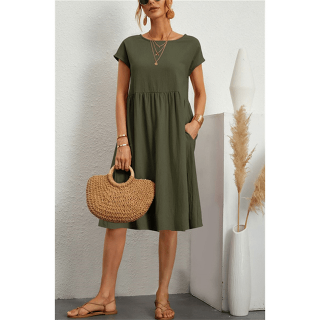 R&B | Damen Baumwoll Leinen Midi Kleid