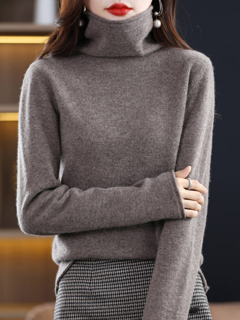 R&B | Damen Freizeit Rollkragenpullover Aus Baumwolle Mit Langen Ärmeln