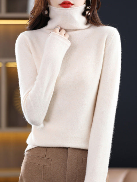 R&B | Damen Freizeit Rollkragenpullover Aus Baumwolle Mit Langen Ärmeln